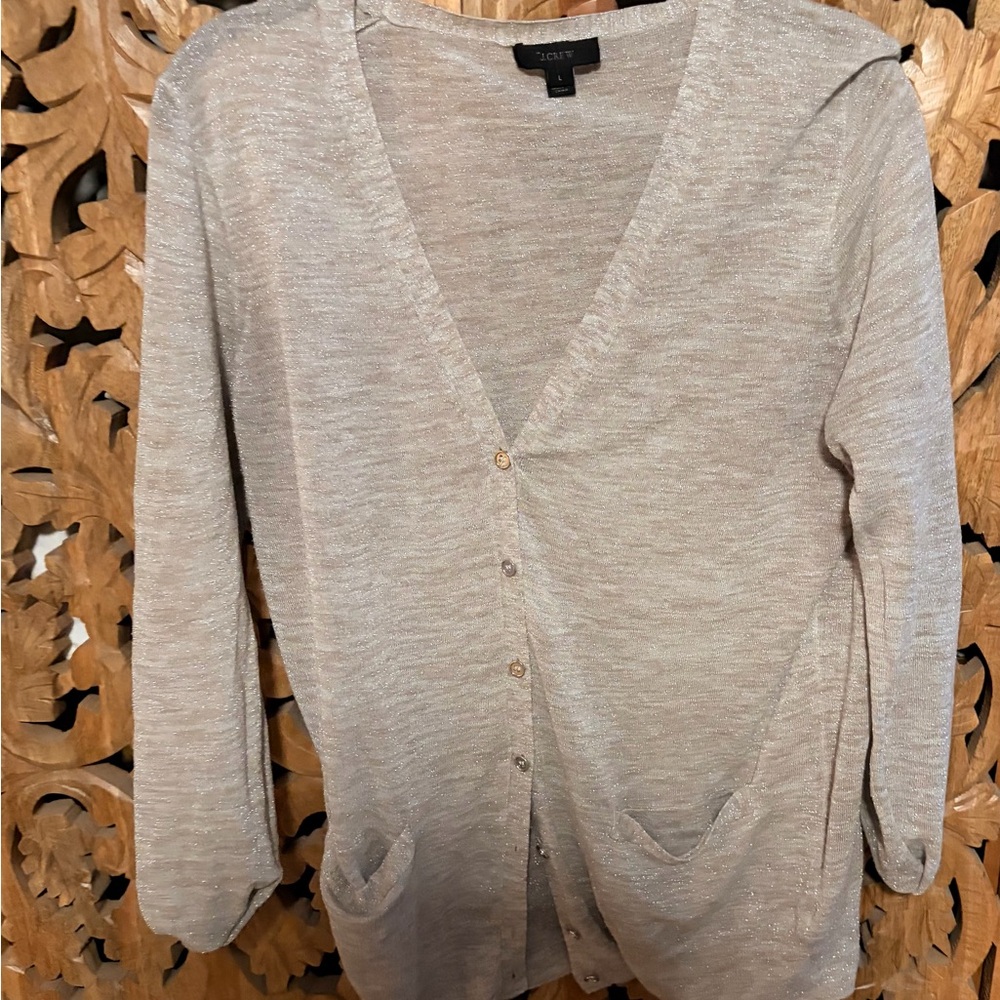 J. Crew Light Beige with silver thread Cardigan Sweater